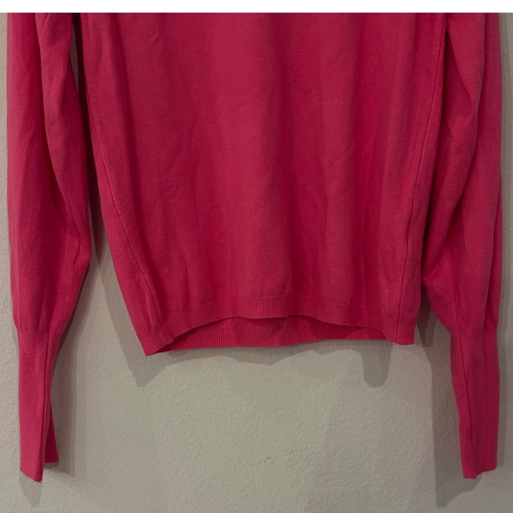 Dèluc Hot Pink Puff Sleeve Sweater Womens Medium Lightweight Knit Crew Neck Soft - Picture 5 of 11